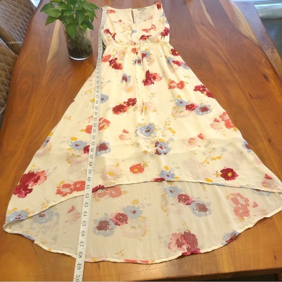 Lucky Brand Boho Cottagecore Pastel Floral Pattern Artsy High Low Maxi Dress. - Picture 13 of 15